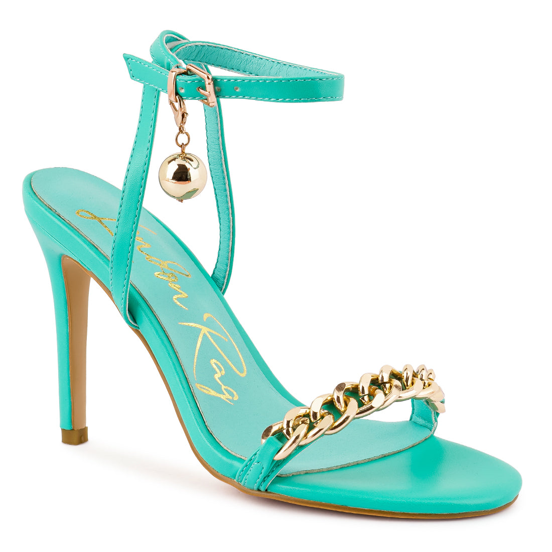 Blue High Heeled Metal Chain Strap Sandal
