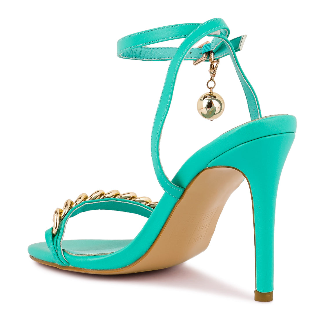 Blue High Heeled Metal Chain Strap Sandal