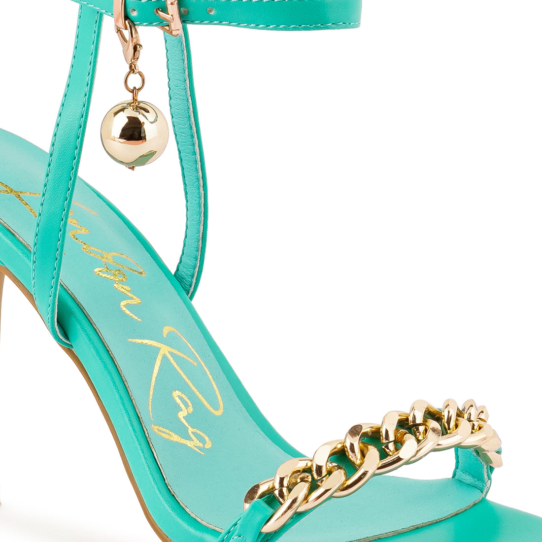 Blue High Heeled Metal Chain Strap Sandal
