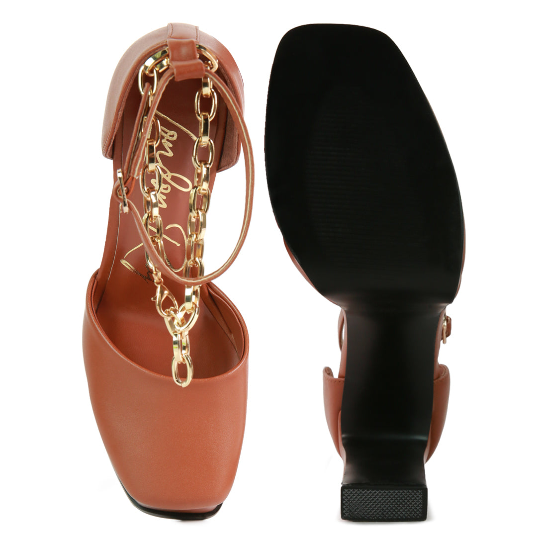 Tan High Heeled Platform Sandals