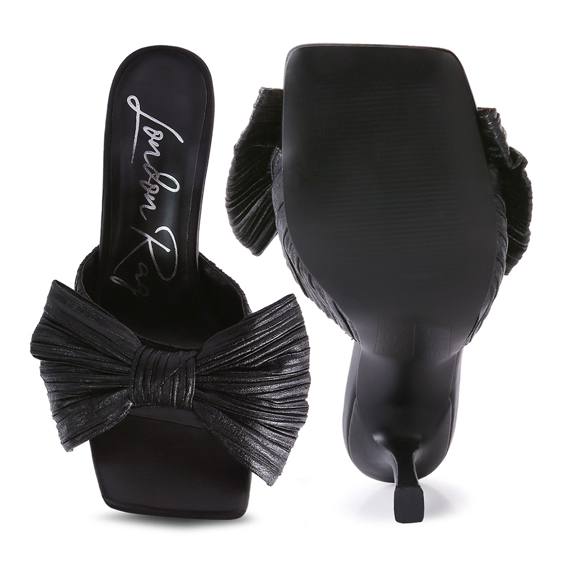 wonderbuz high heeled bow slider sandals#color_black