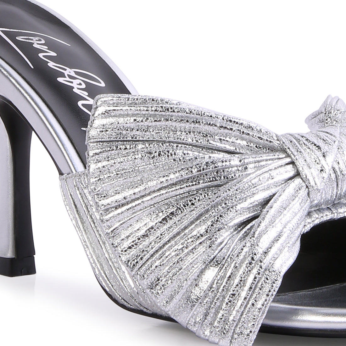 wonderbuz high heeled bow slider sandals#color_silver