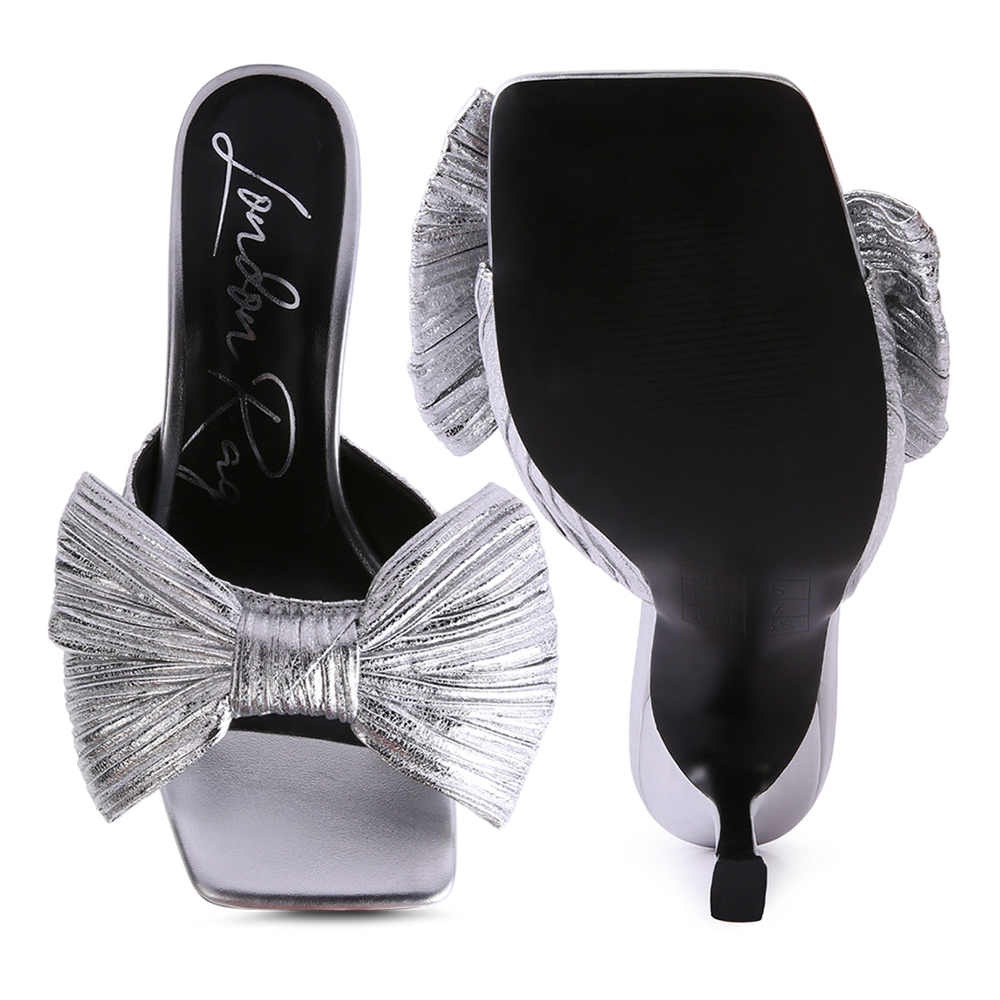 wonderbuz high heeled bow slider sandals#color_silver