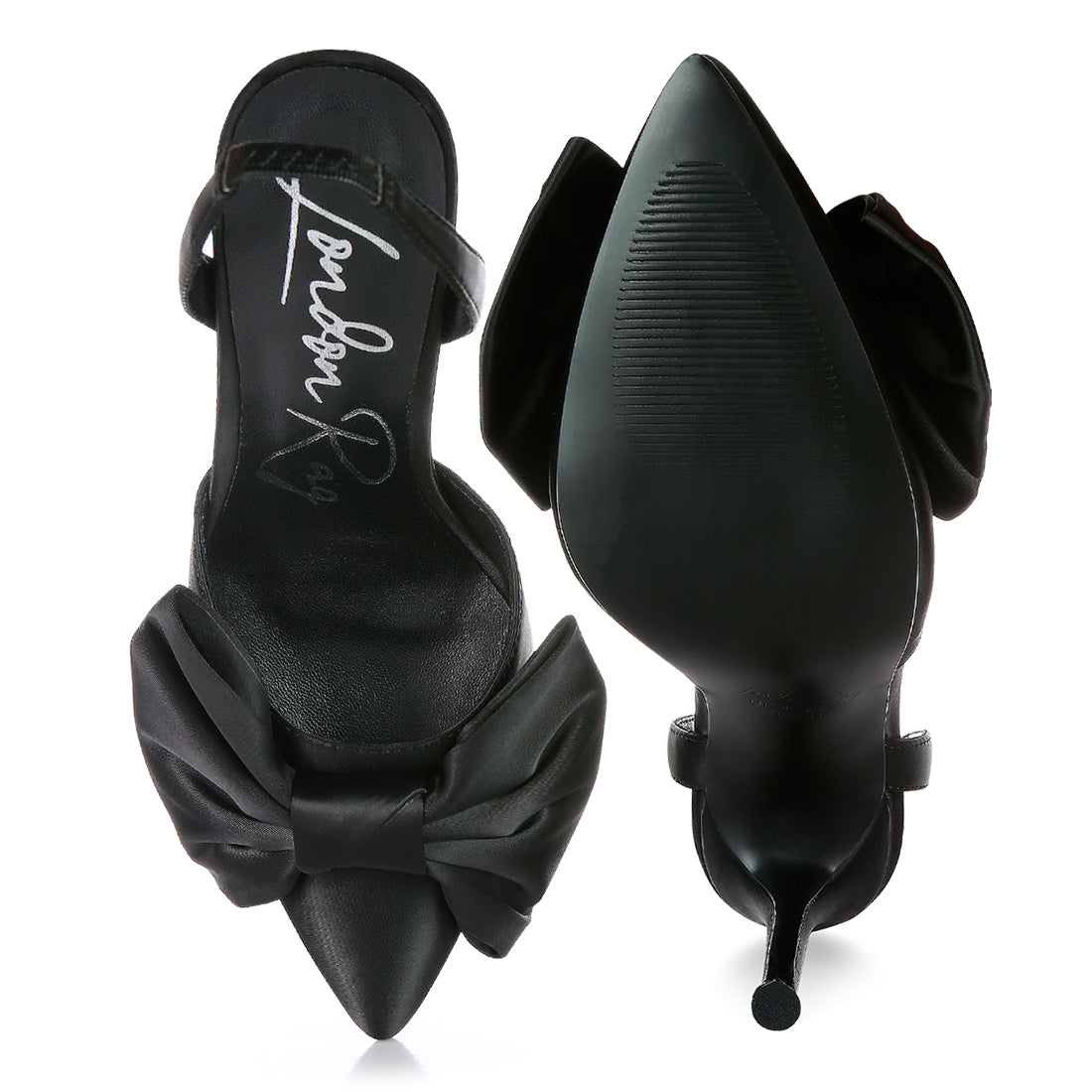 smitten high heeled bow slingback sandals#color_black