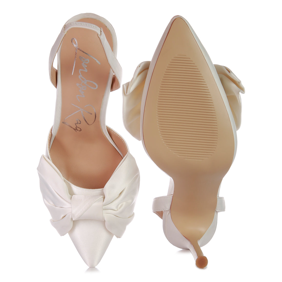 smitten high heeled bow slingback sandals#color_white