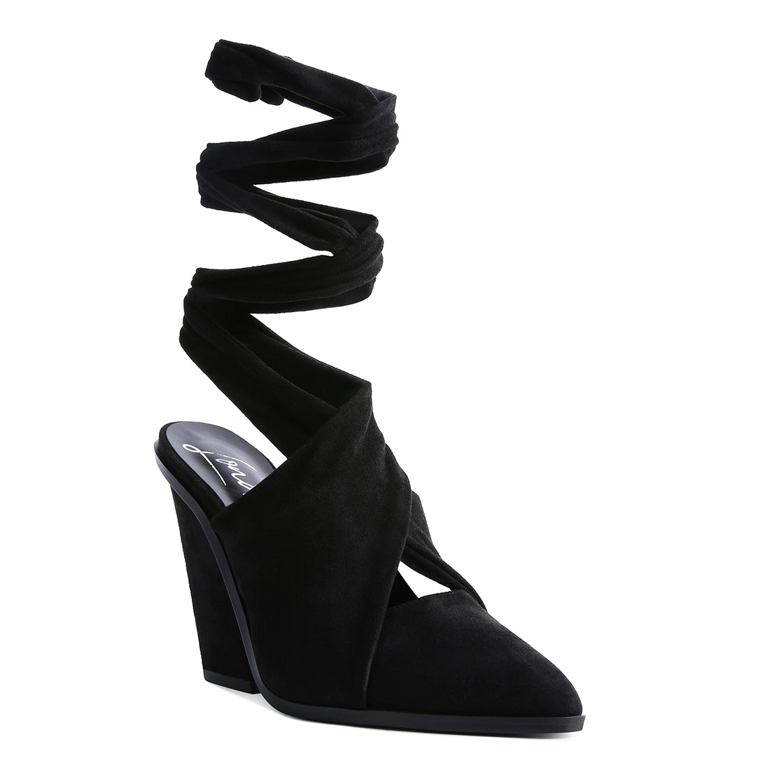 mama fav lace up high block heeled mules#color_black