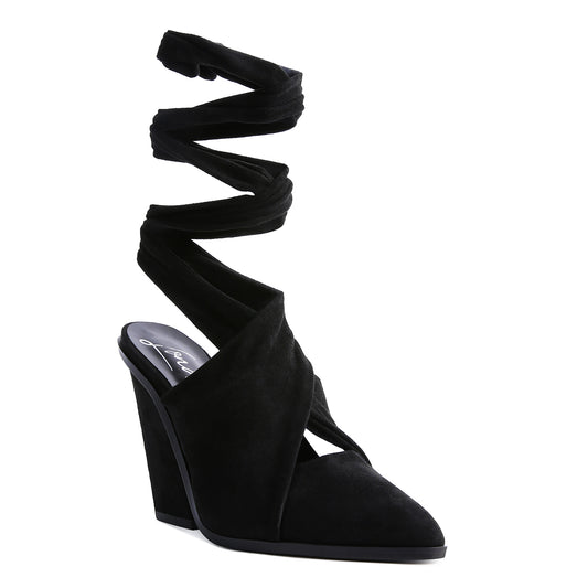 mama fav lace up high block heeled mules#color_black