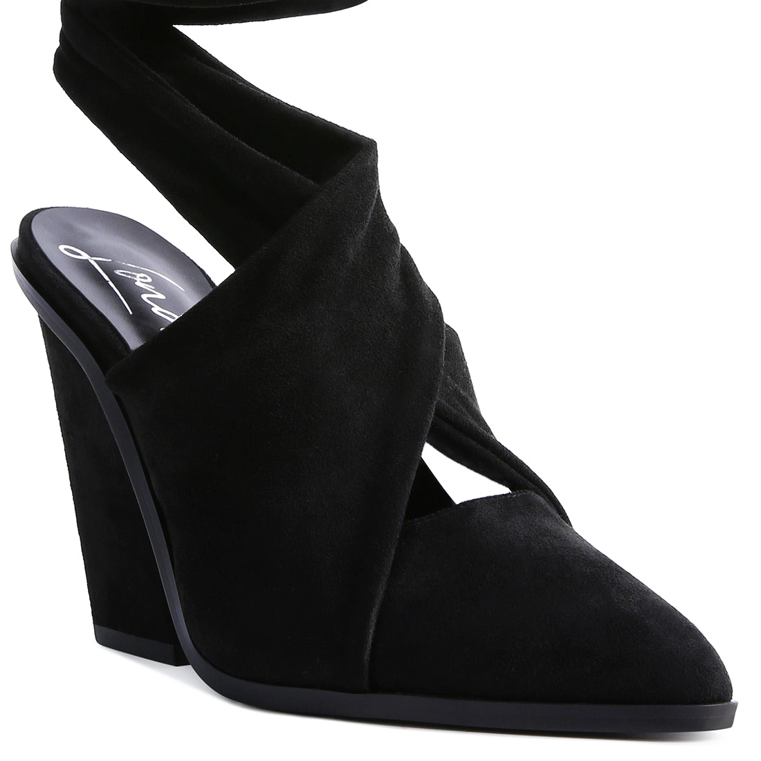 mama fav lace up high block heeled mules#color_black