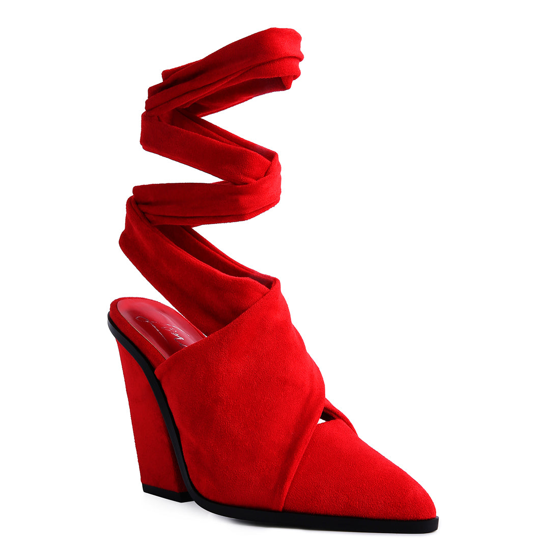 mama fav lace up high block heeled mules#color_red