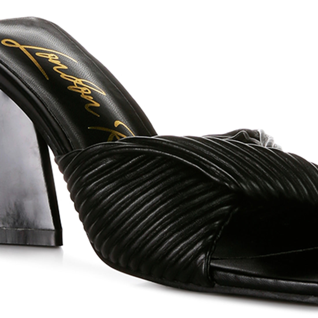 Black Twist Strap Block Sandals