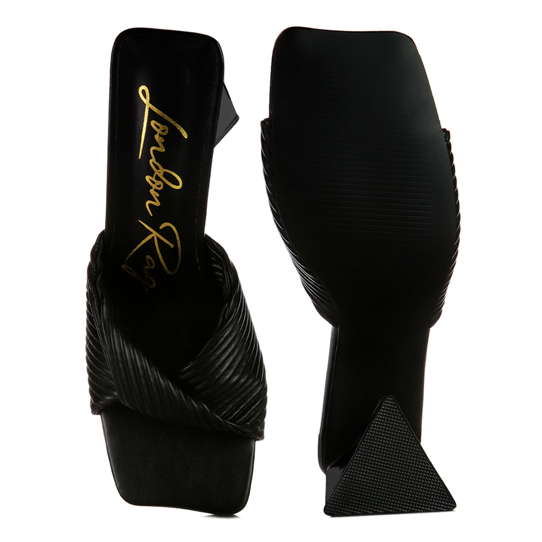 Black Twist Strap Block Sandals