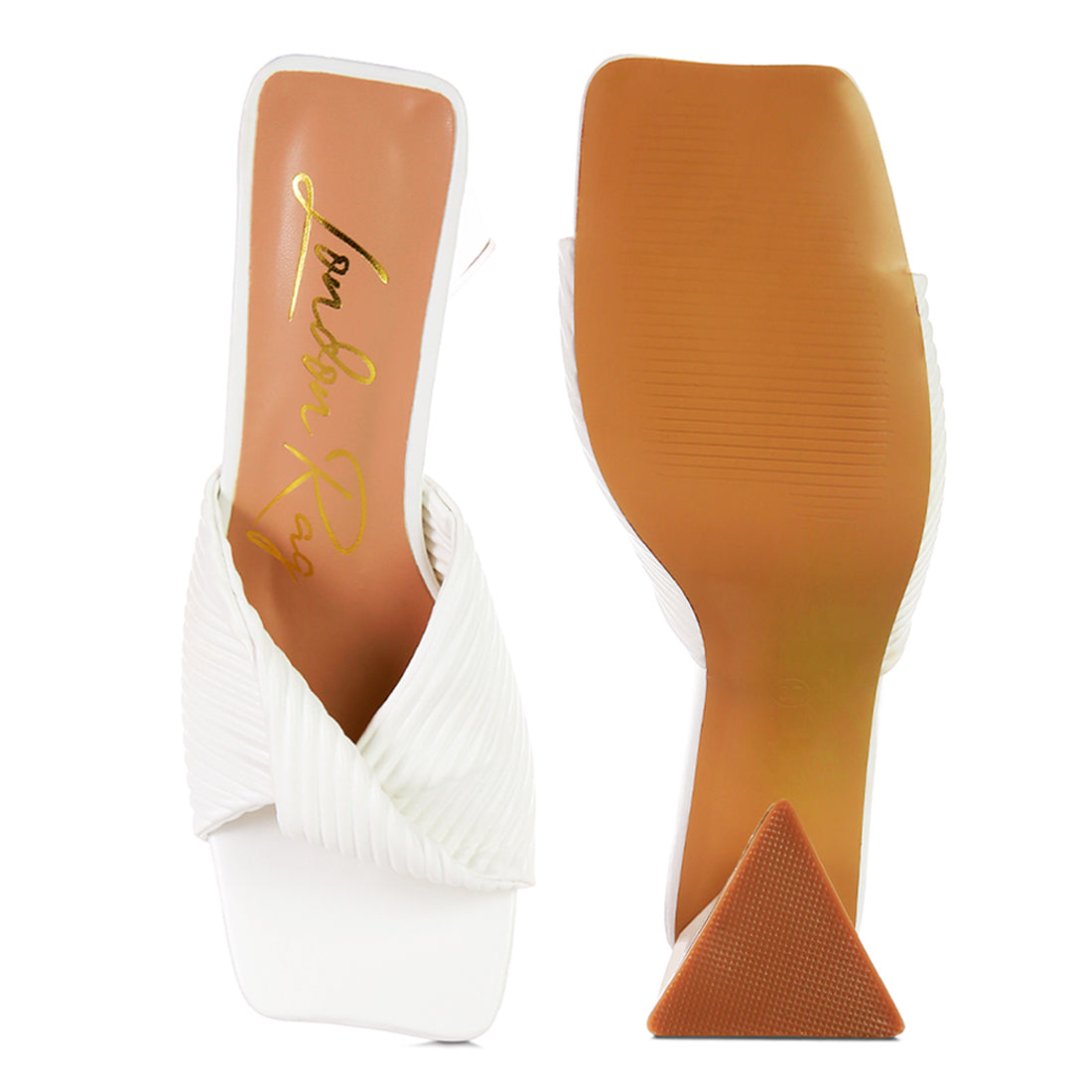 White Twist Strap Block Sandals