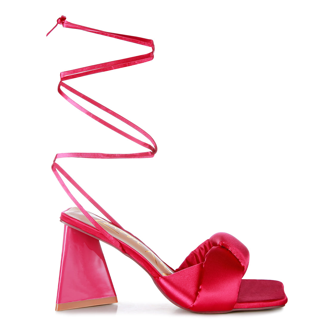 Pink Knotted Triangular Block Heel Sandals