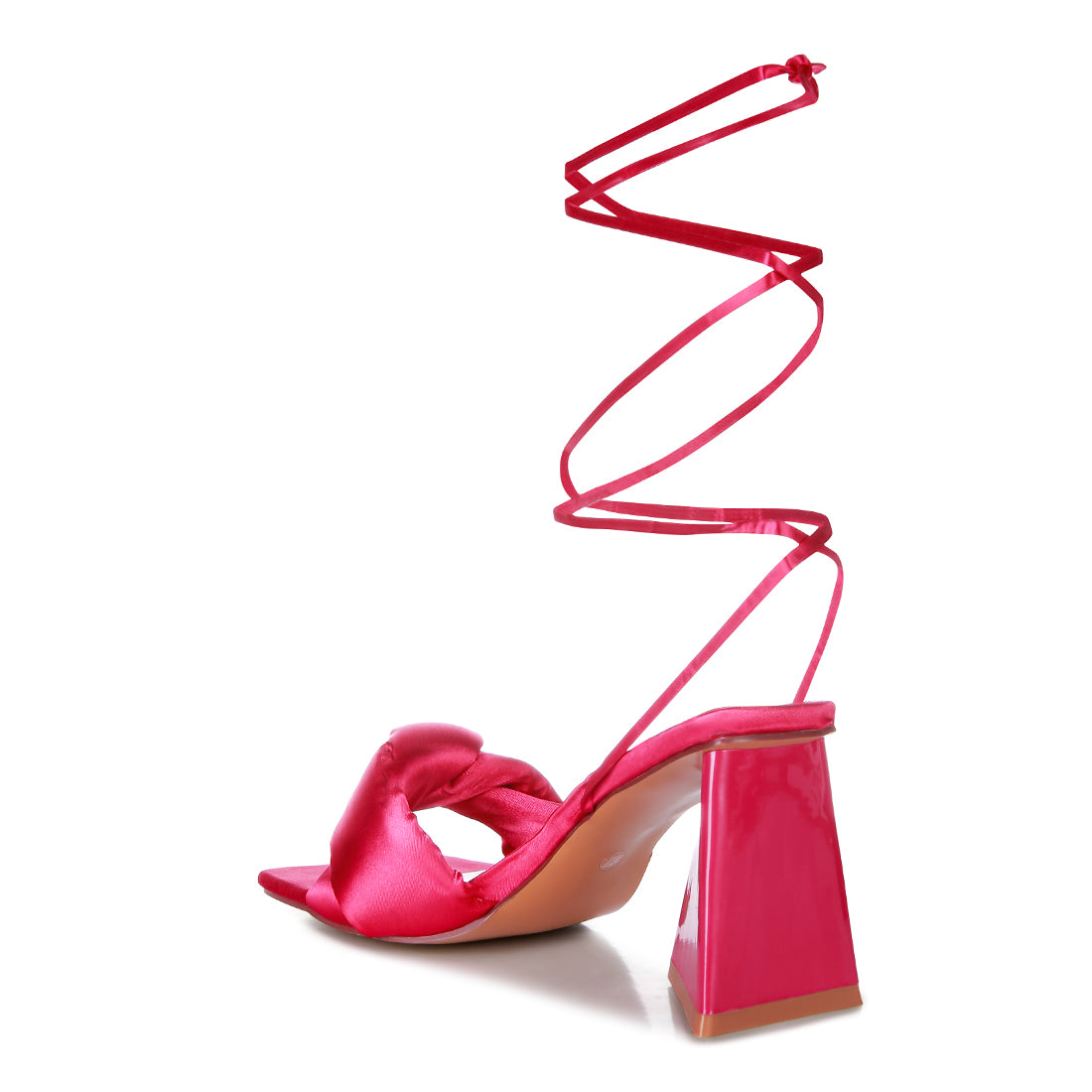 Pink Knotted Triangular Block Heel Sandals