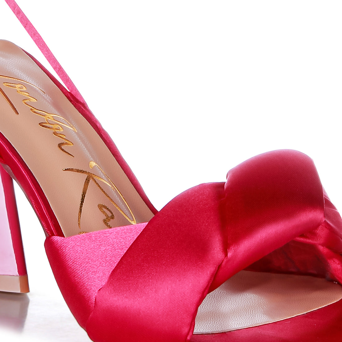 Pink Knotted Triangular Block Heel Sandals