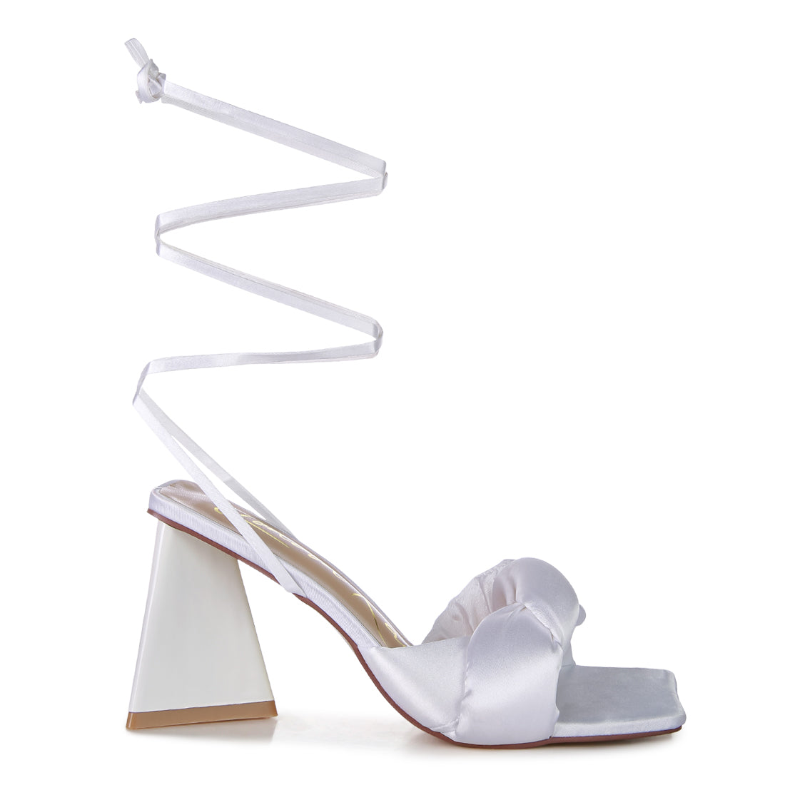 White Knotted Triangular Block Heel Sandals