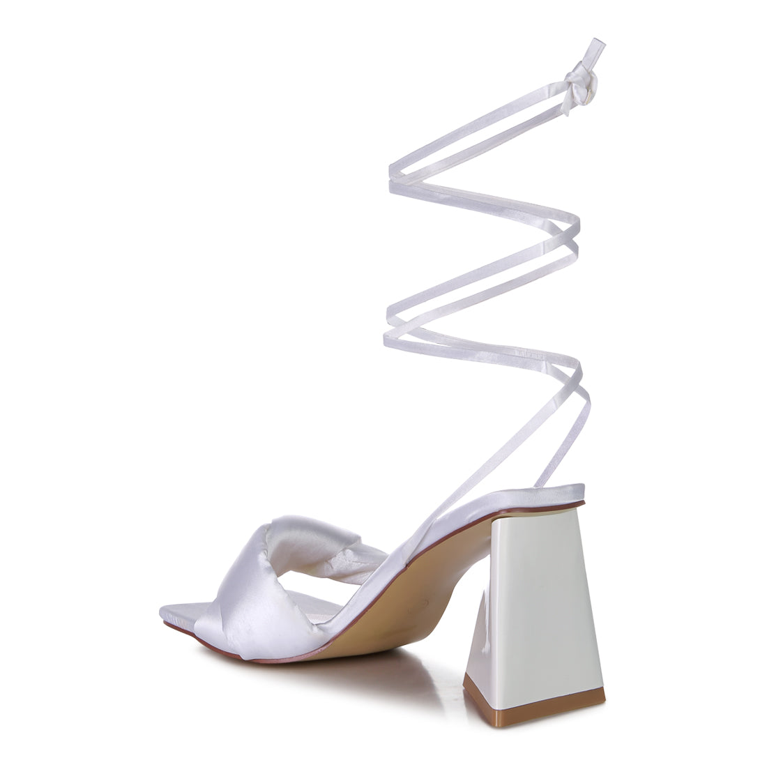 White Knotted Triangular Block Heel Sandals