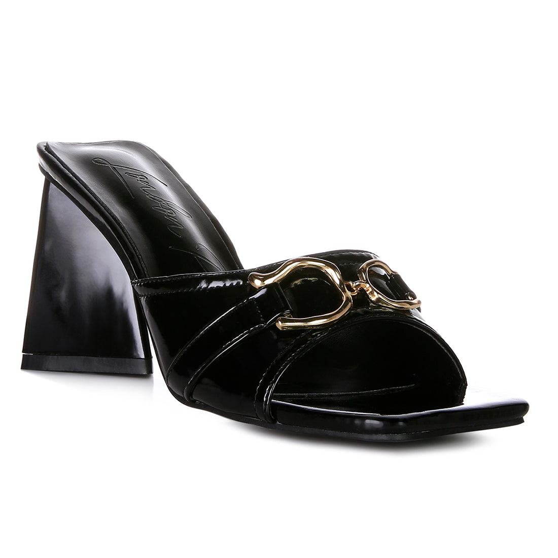 Black Metal Buckle Detail Slider Sandals