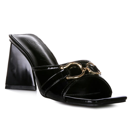 Black Metal Buckle Detail Slider Sandals
