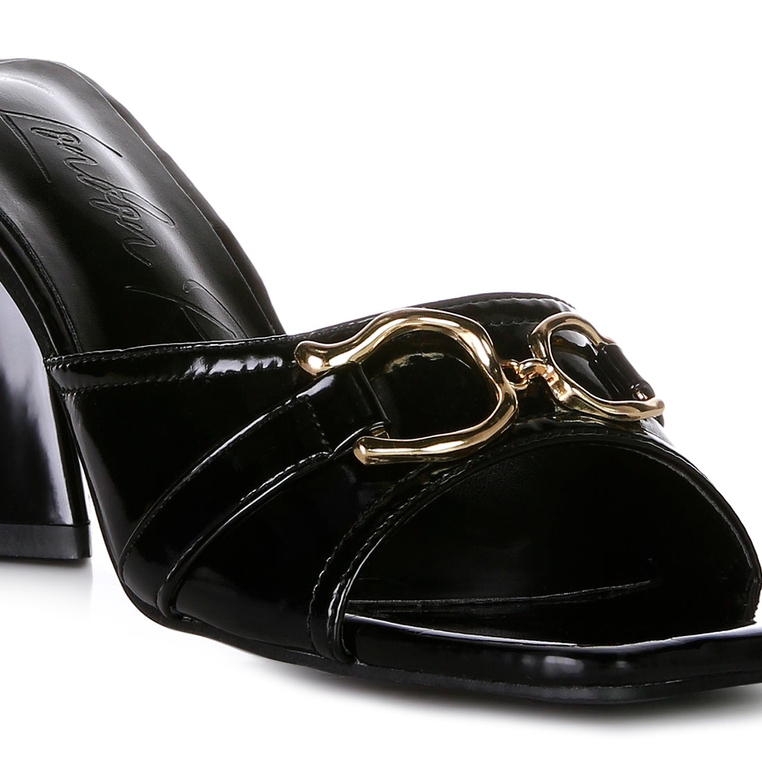 Black Metal Buckle Detail Slider Sandals