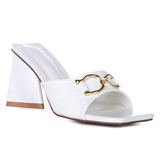 White Metal Buckle Detail Slider Sandals