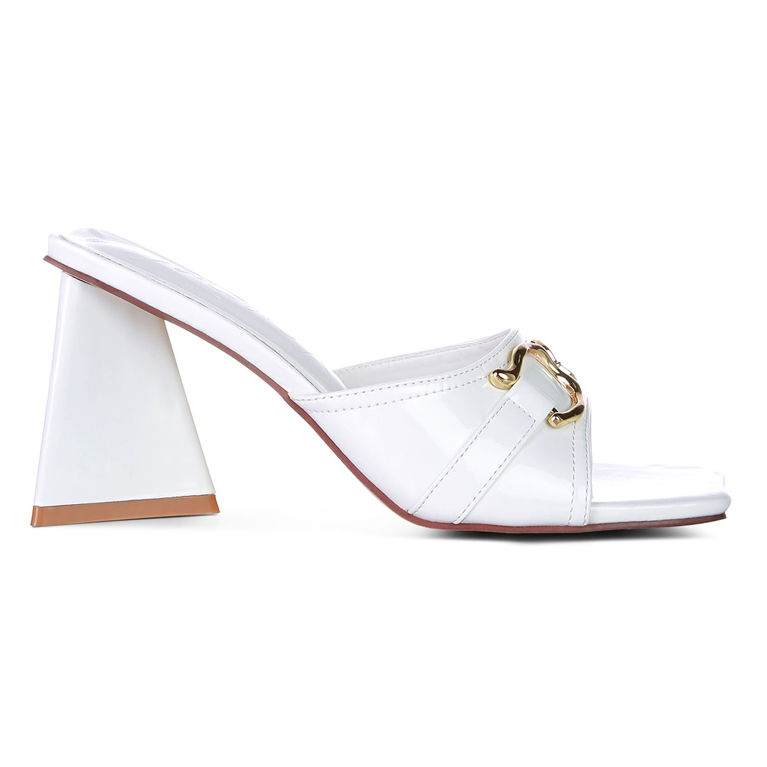 White Metal Buckle Detail Slider Sandals
