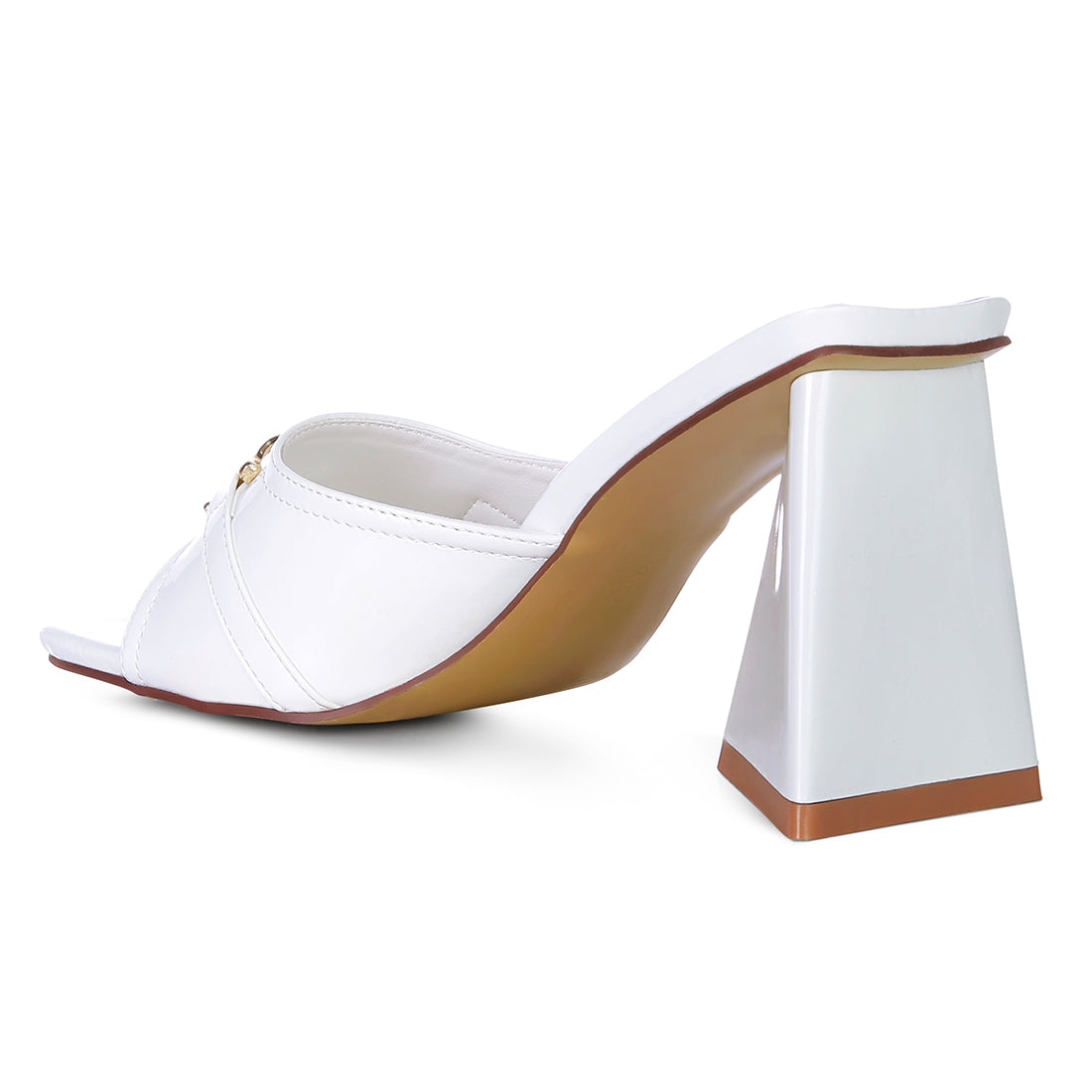 White Metal Buckle Detail Slider Sandals