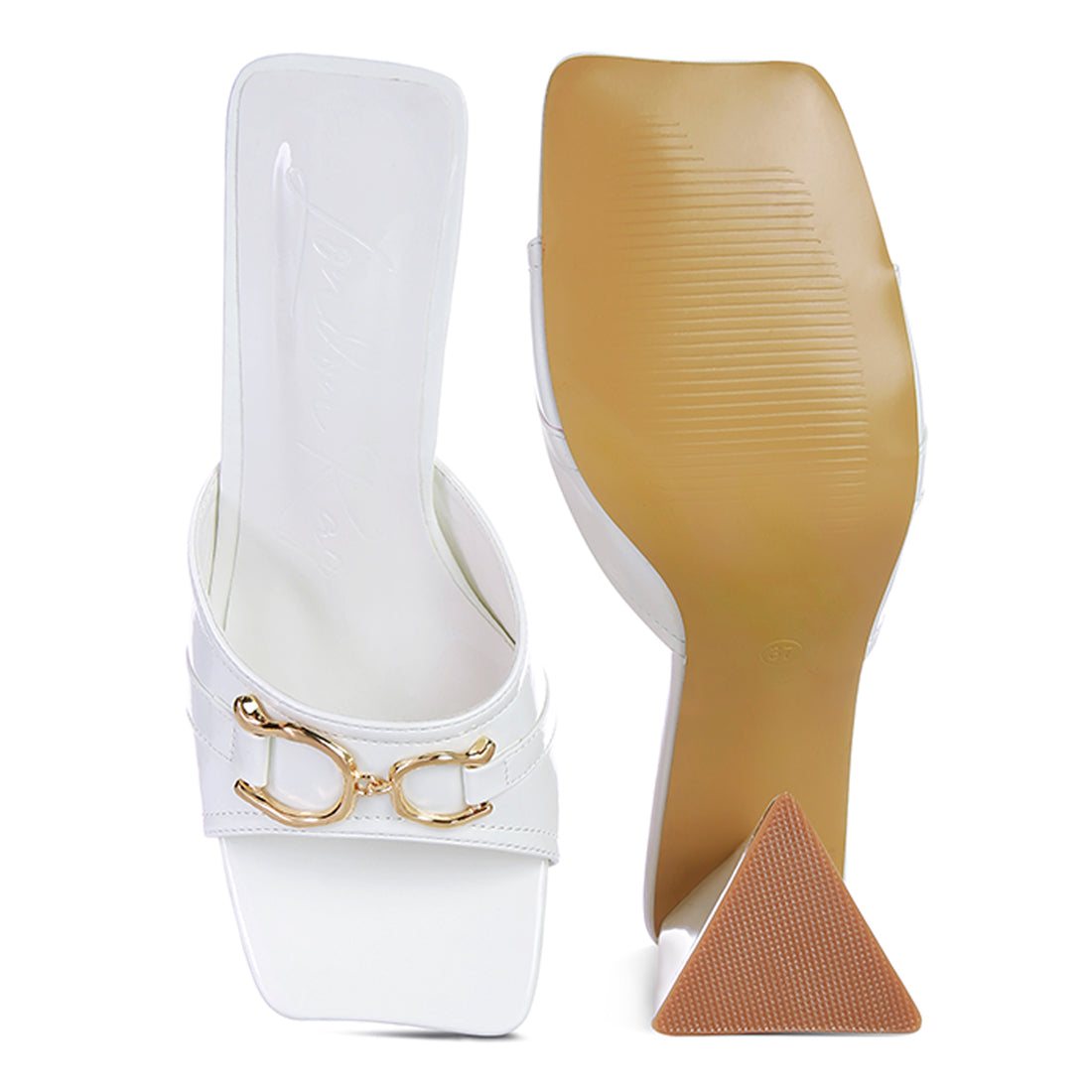 White Metal Buckle Detail Slider Sandals