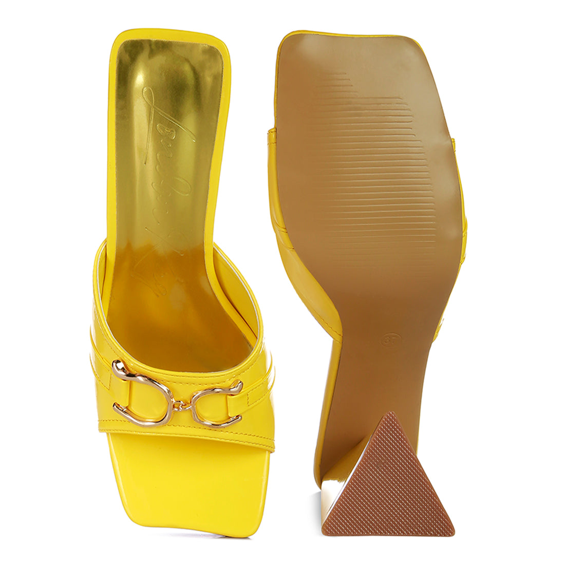 Yellow Metal Buckle Detail Slider Sandals
