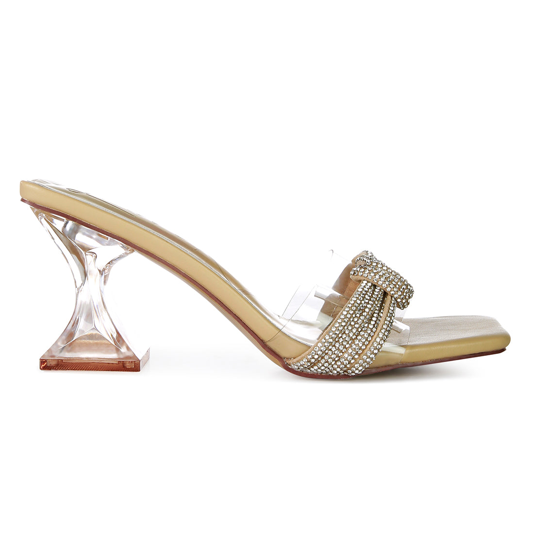 Beige Knotted Diamante Strap Spool Heel Sandals