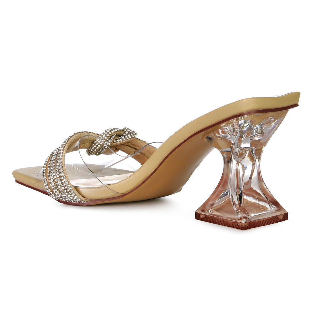 Beige Knotted Diamante Strap Spool Heel Sandals