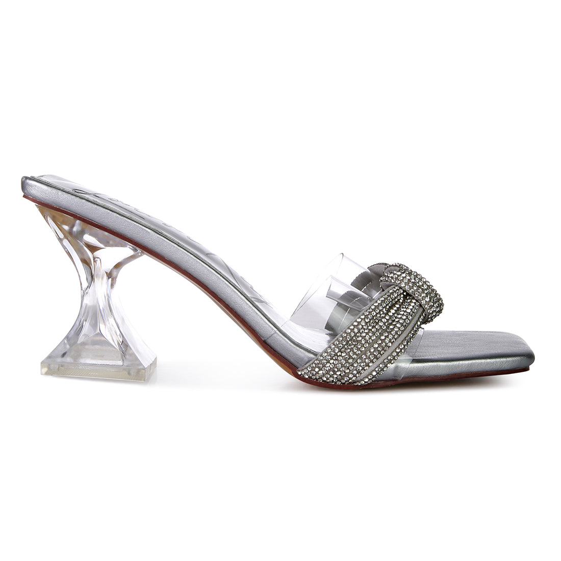 Silver Knotted Diamante Strap Spool Heel Sandals