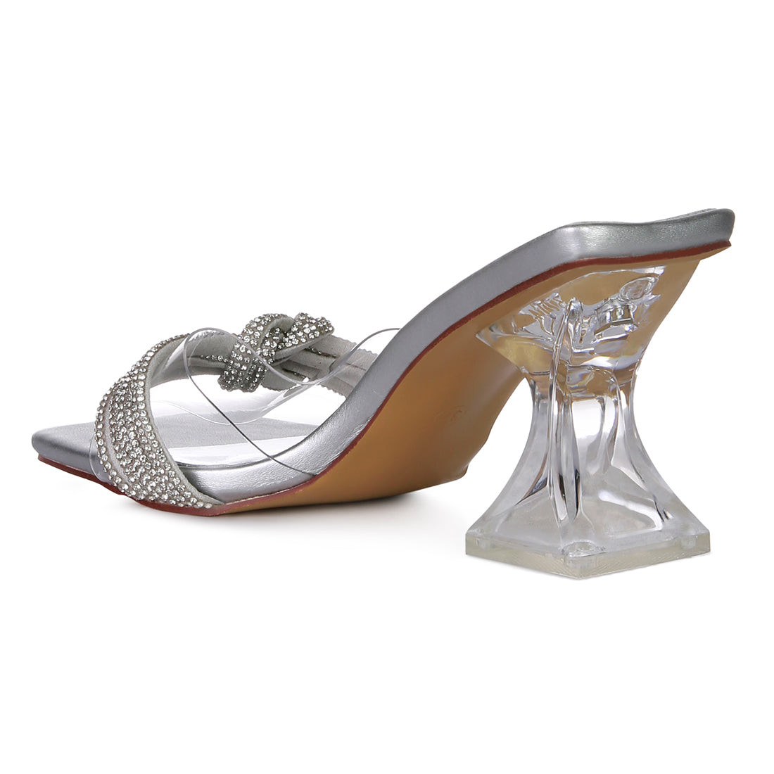 Silver Knotted Diamante Strap Spool Heel Sandals