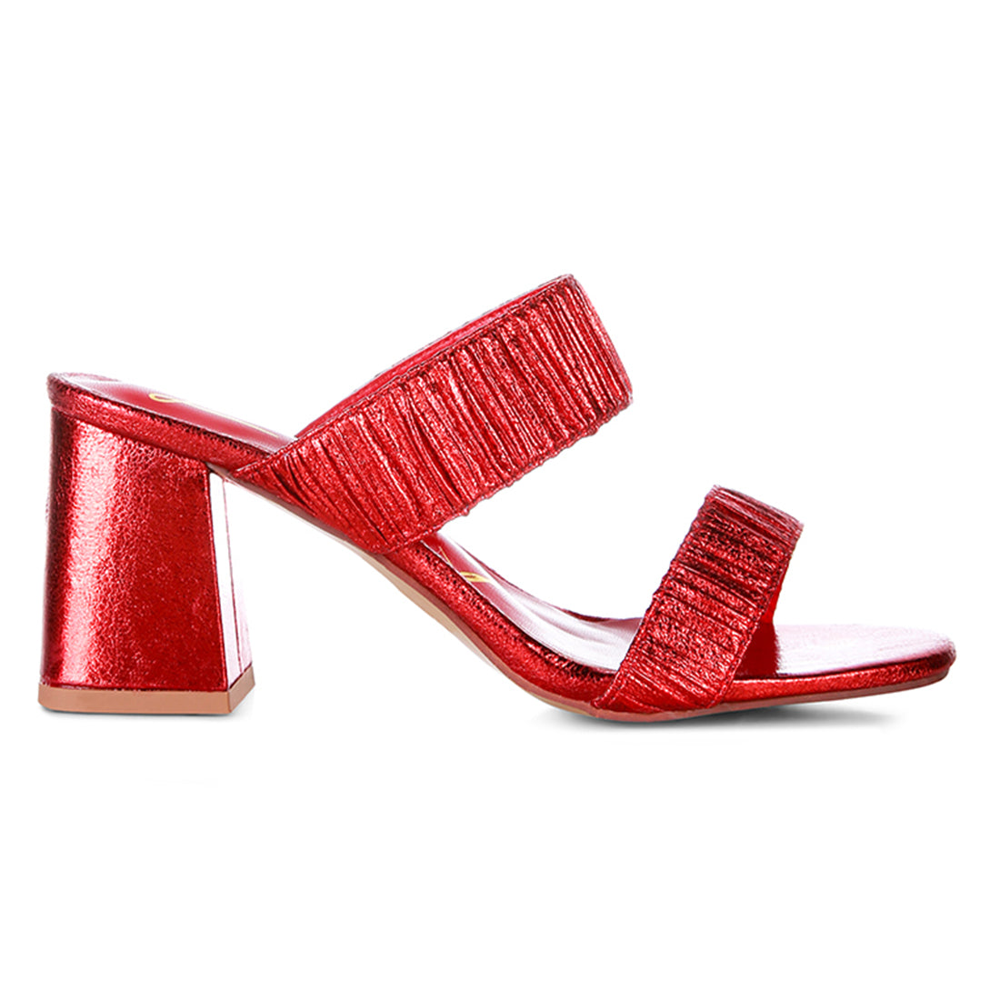 Red High Block Heeled Metallic Sandals