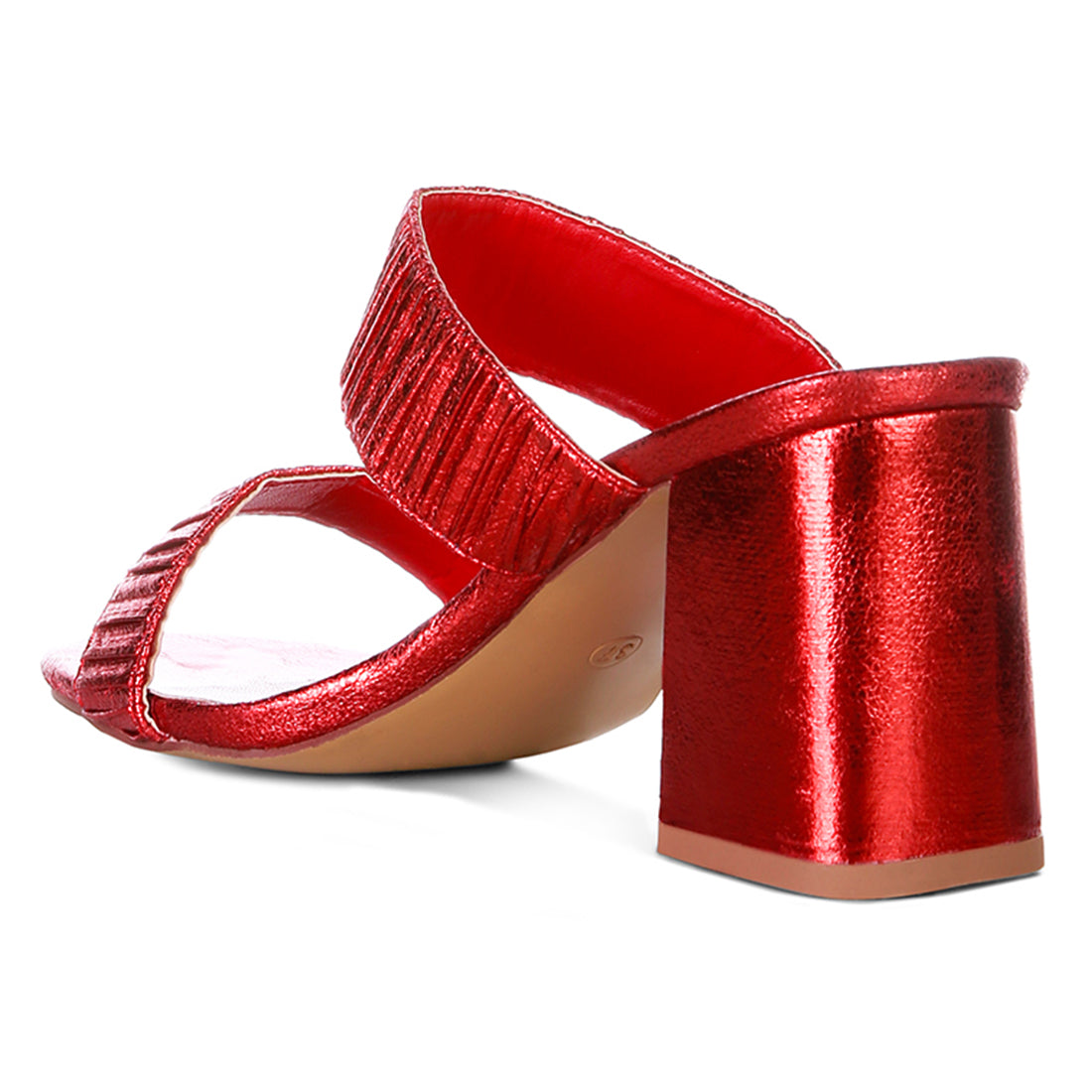 Red High Block Heeled Metallic Sandals