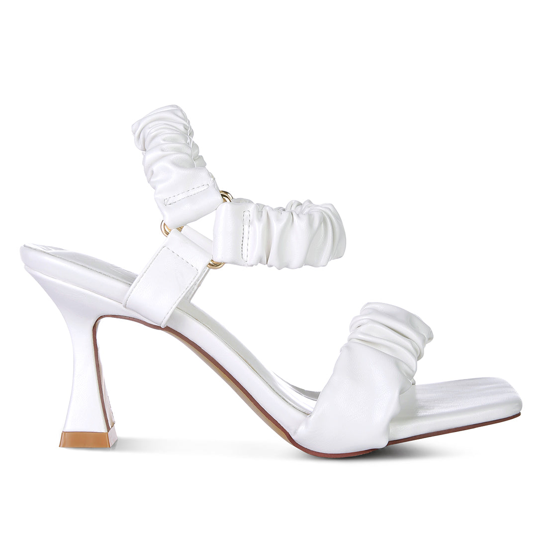 White Ruched Spool Heel Casual Sandals