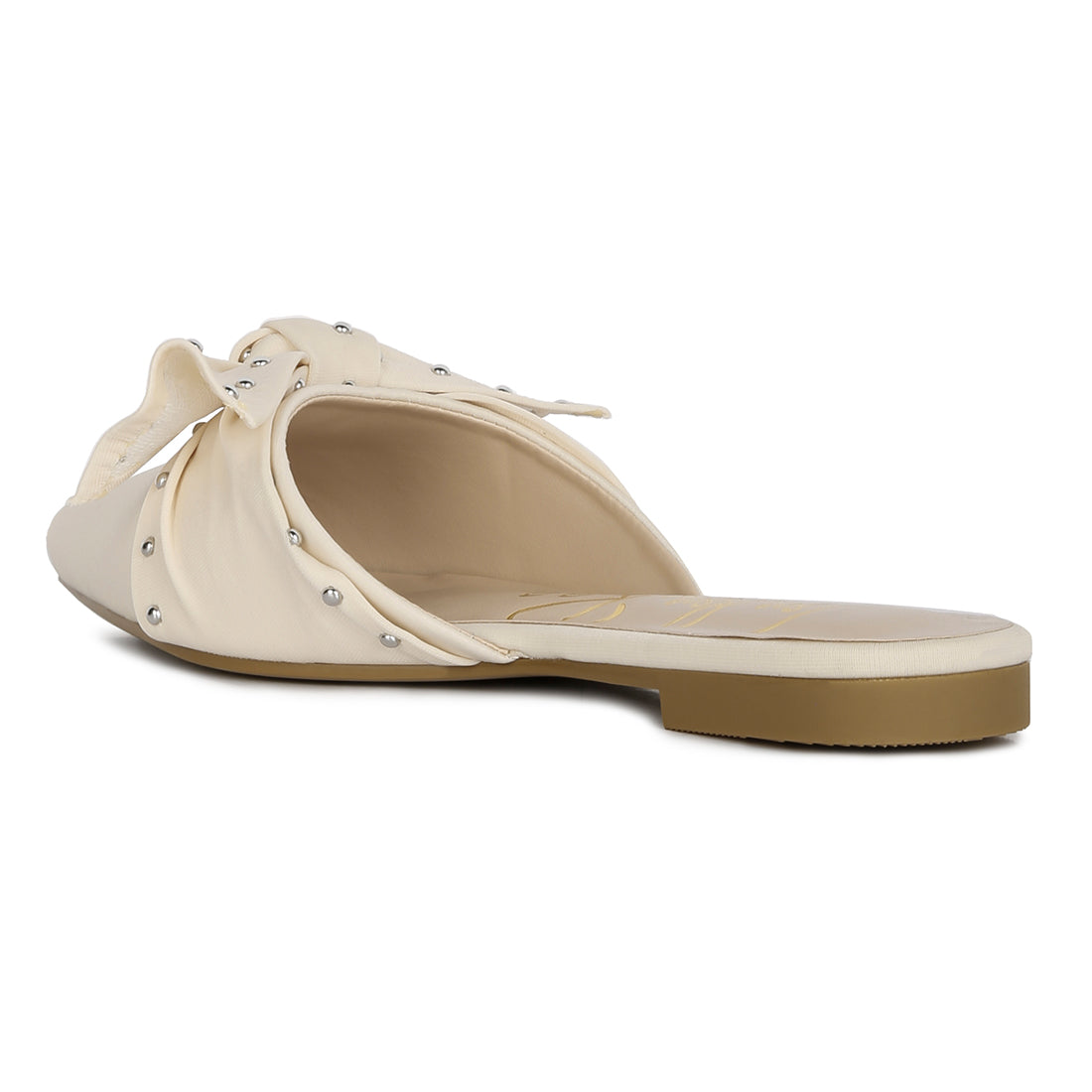 studded bow flat mules#color_beige