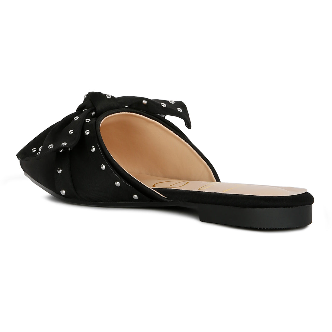 studded bow flat mules#color_black