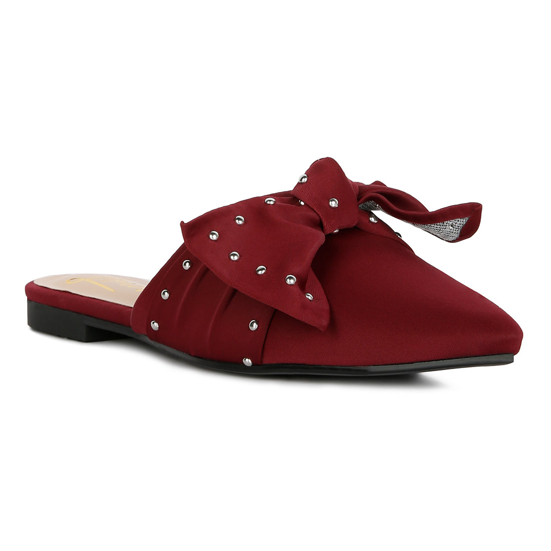 studded bow flat mules#color_burgundy