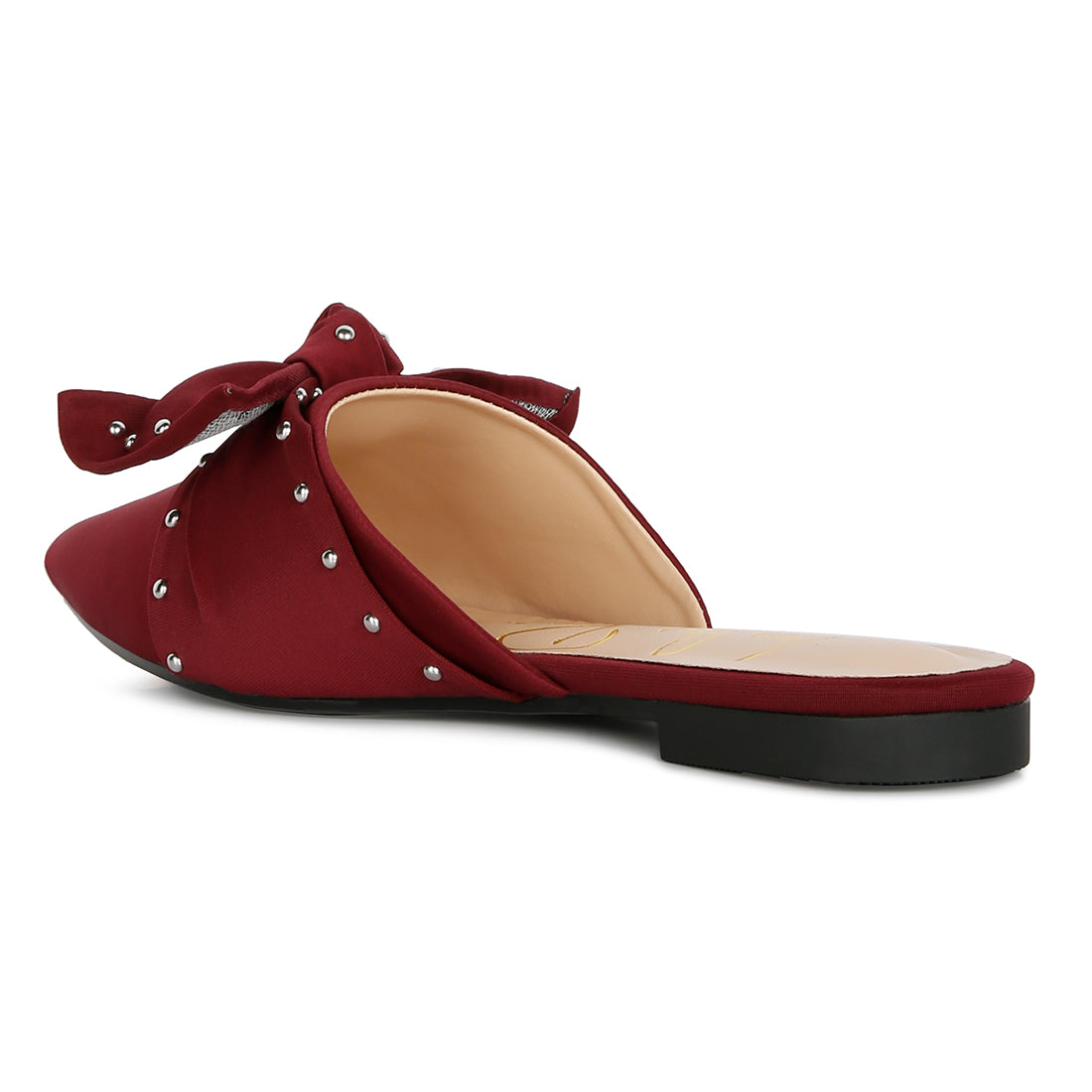 studded bow flat mules#color_burgundy
