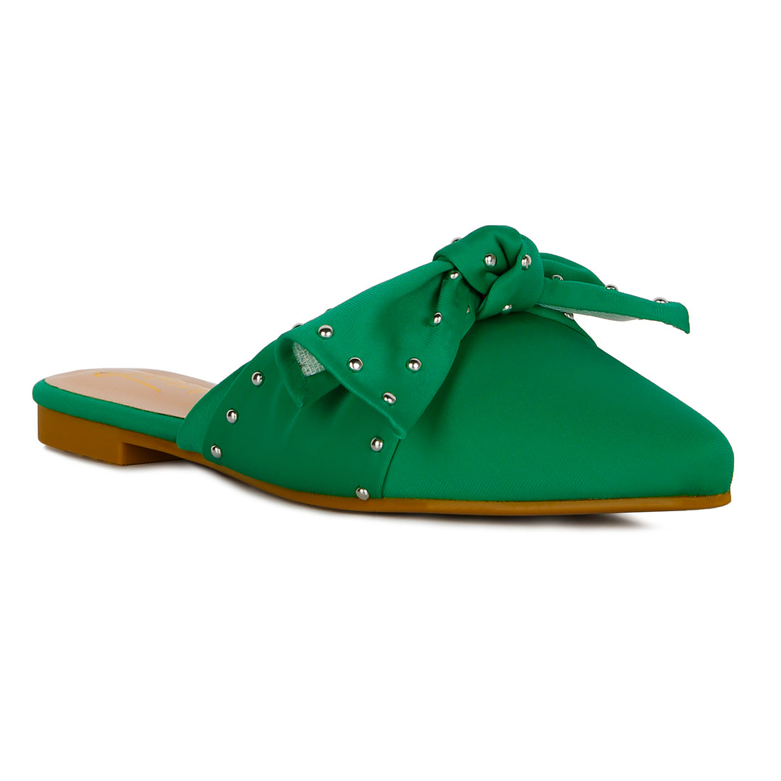 studded bow flat mules#color_green