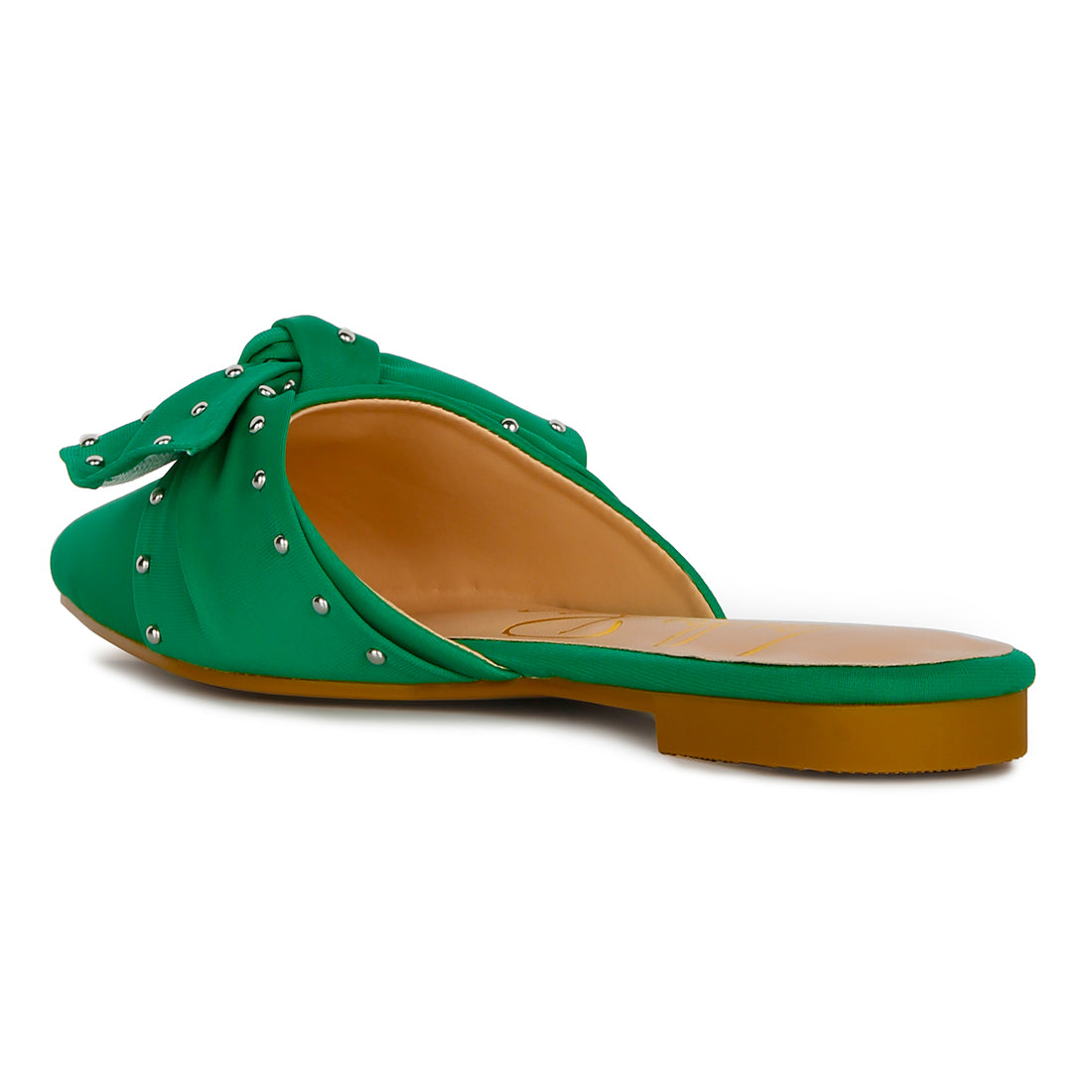 studded bow flat mules#color_green