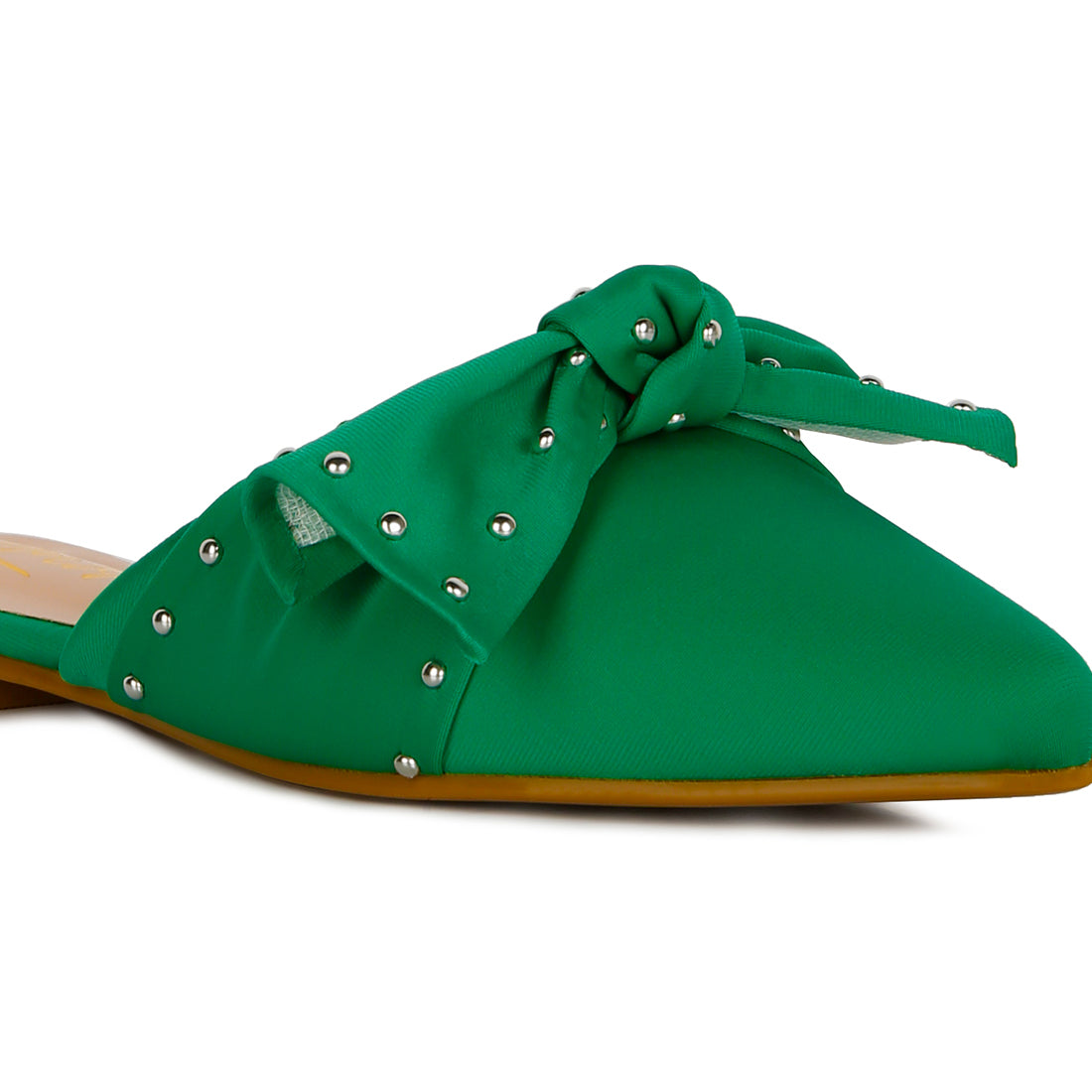 studded bow flat mules#color_green