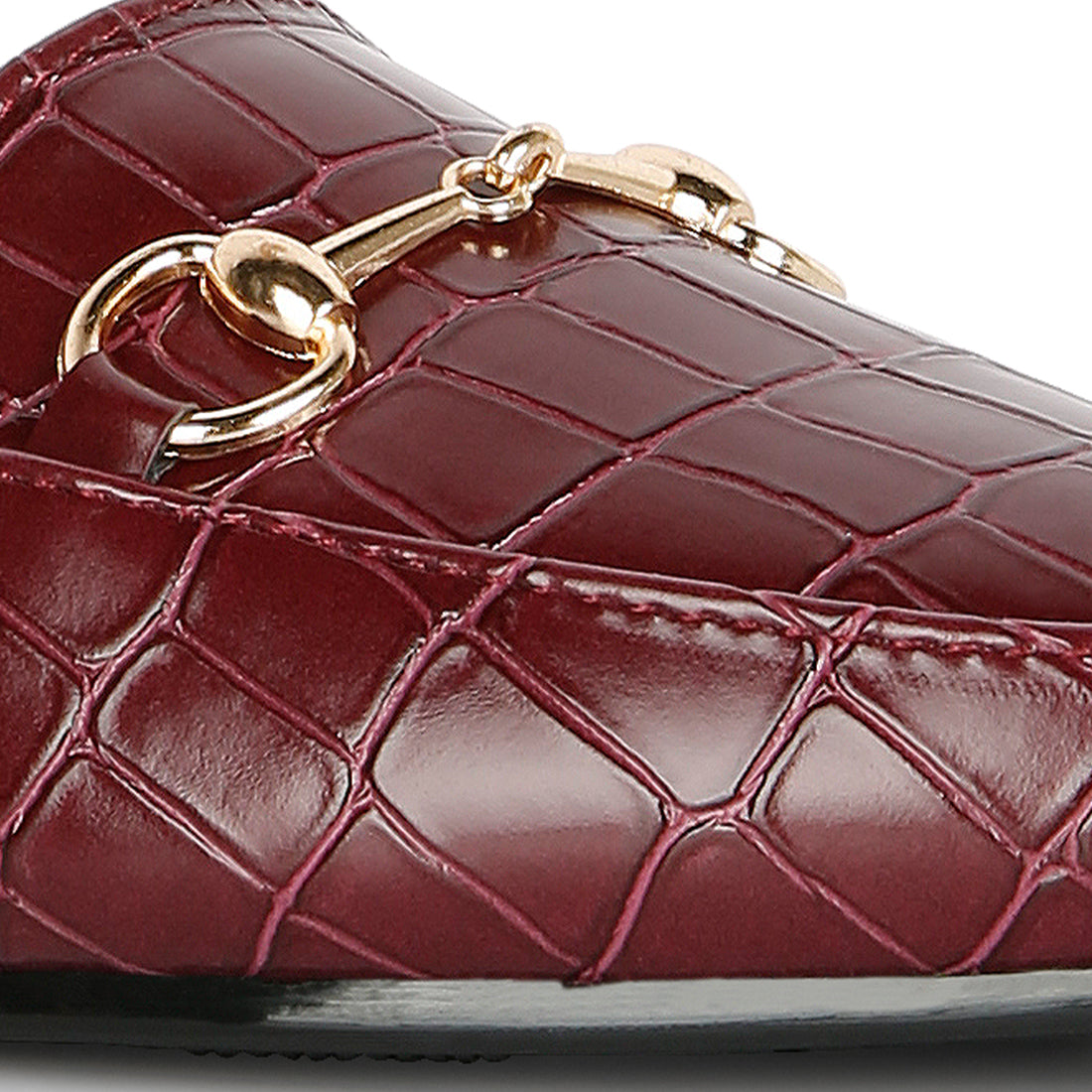 Burgundy Croc Slingback Flat Sandals