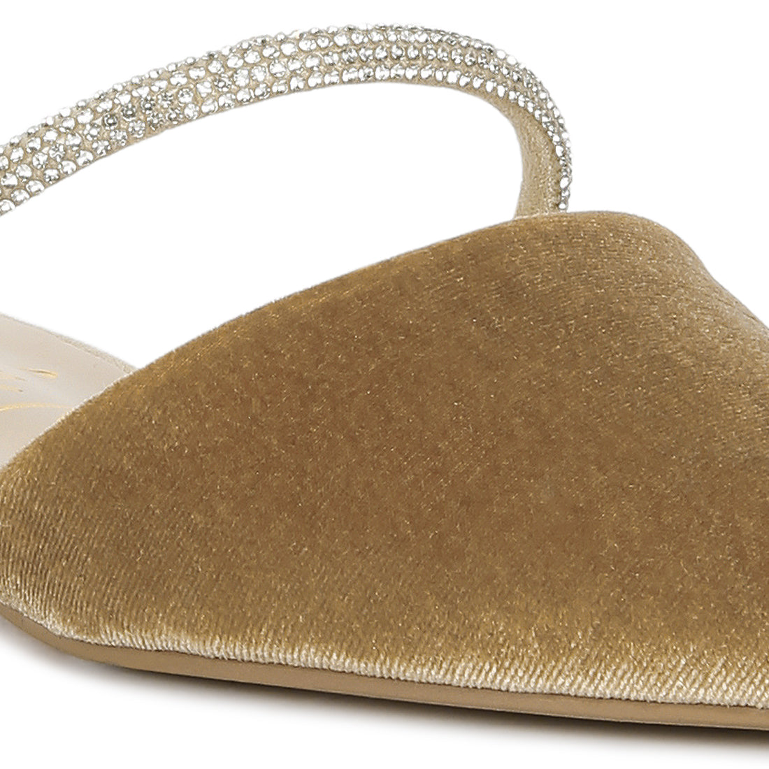 Beige Velvet Diamante Detail Flat Mules