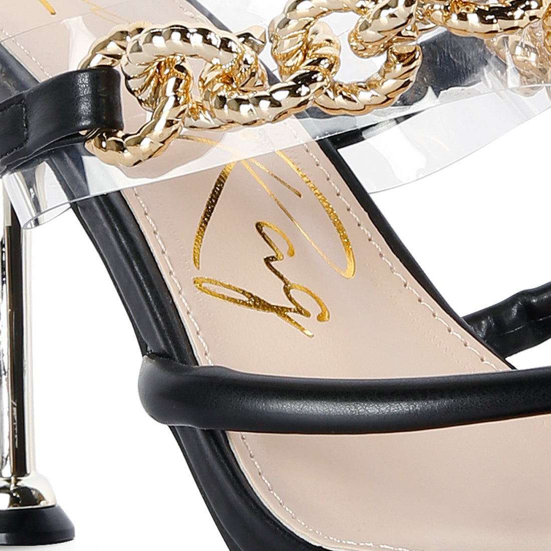 Black Diamante Strap Heeled Sandals