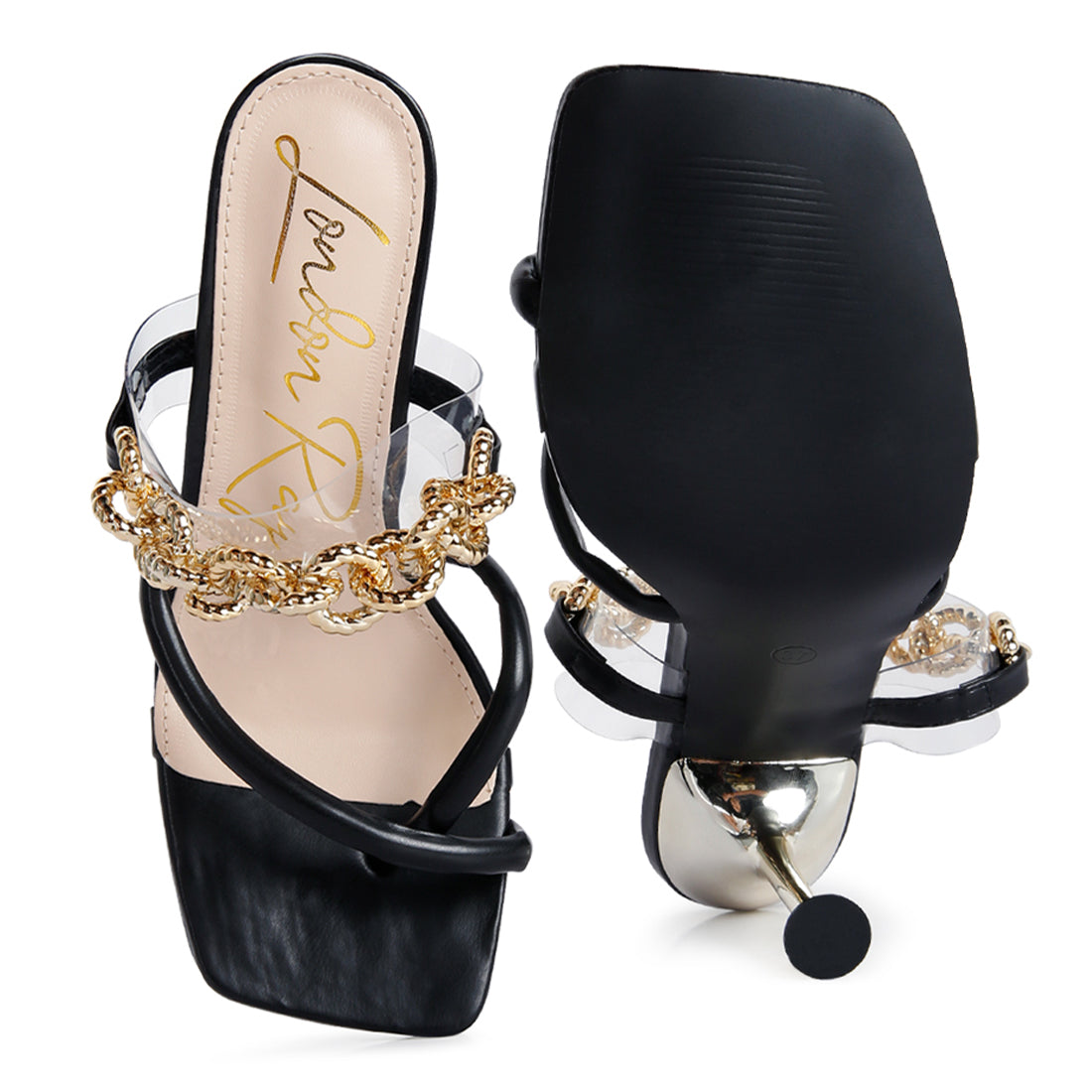 Black Diamante Strap Heeled Sandals
