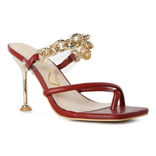 Burgundy Diamante Strap Heeled Sandals