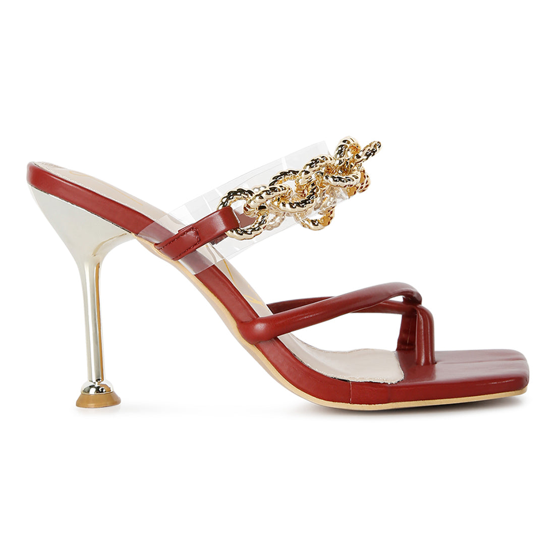Burgundy Diamante Strap Heeled Sandals