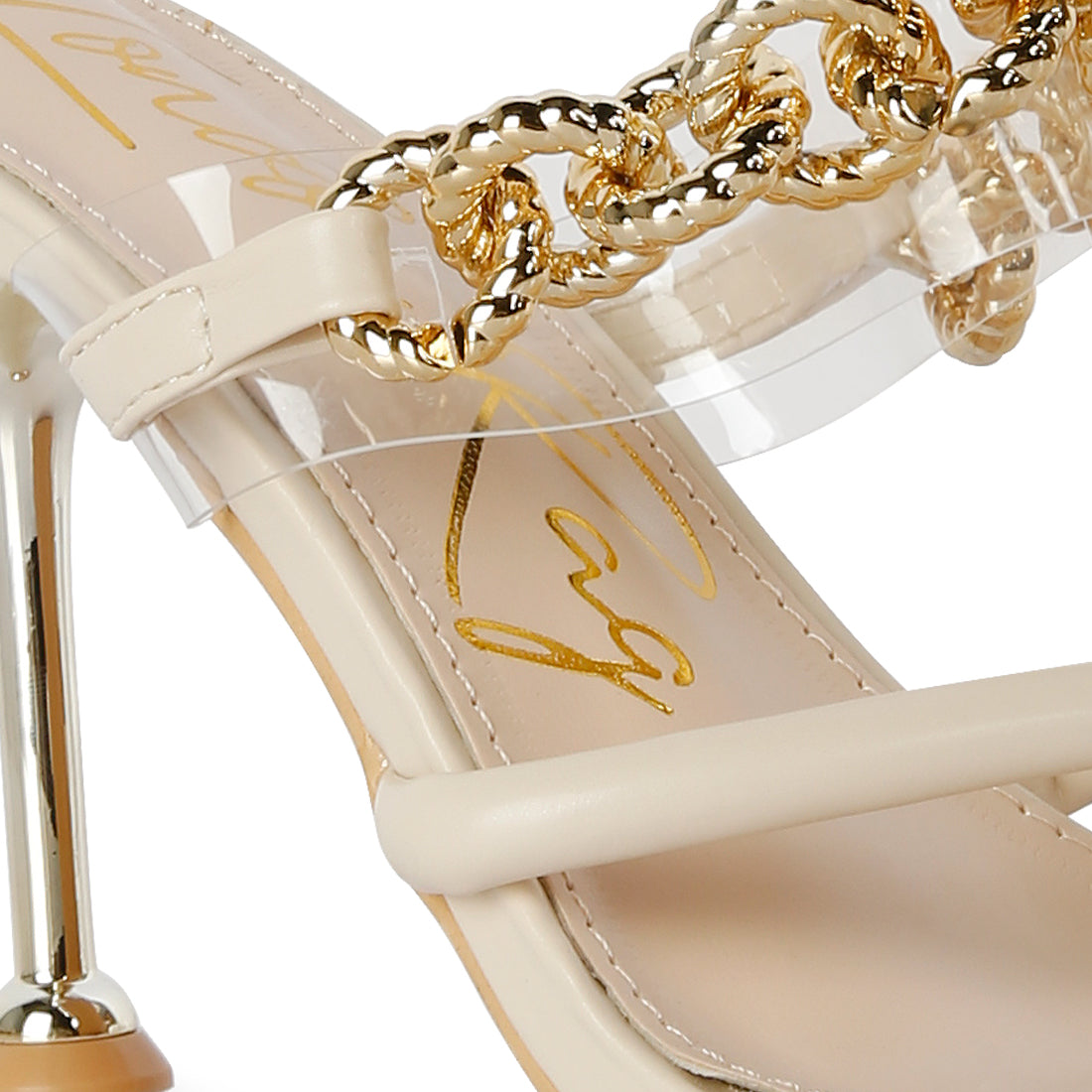 Beige Diamante Strap Heeled Sandals